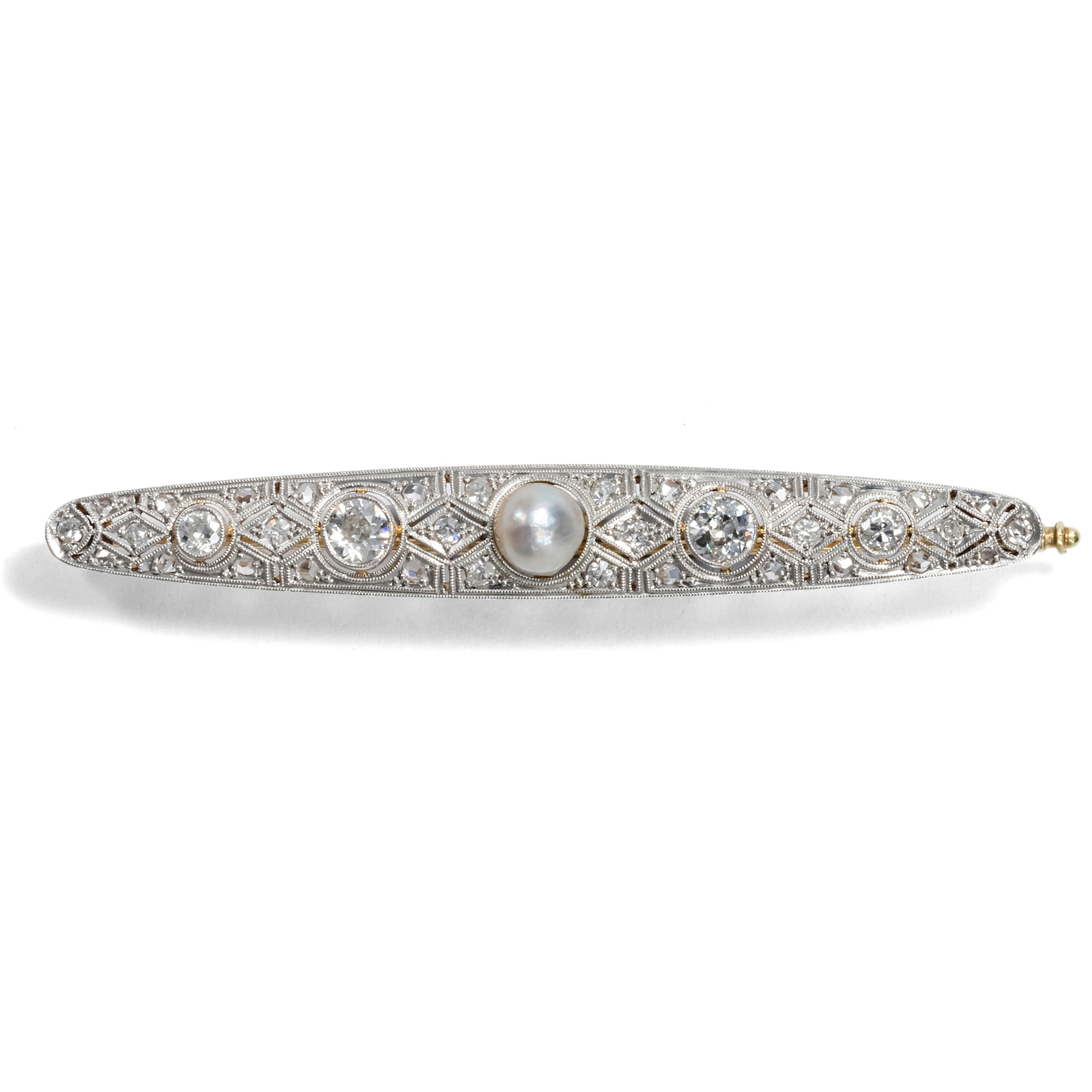 Exquisite Art Deco Brooch With Natural Pearl & Diamonds, ca. 1930