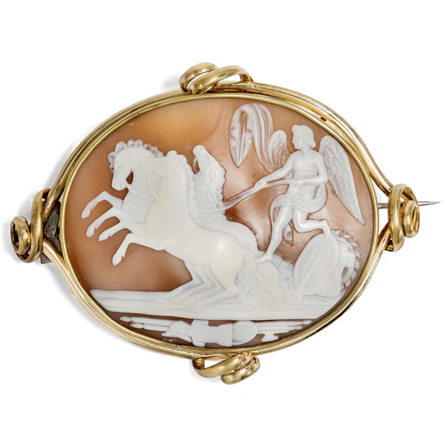 Large Shell Cameo of "Pax with the Horses of Mars" after Gagneraux, c. 1850