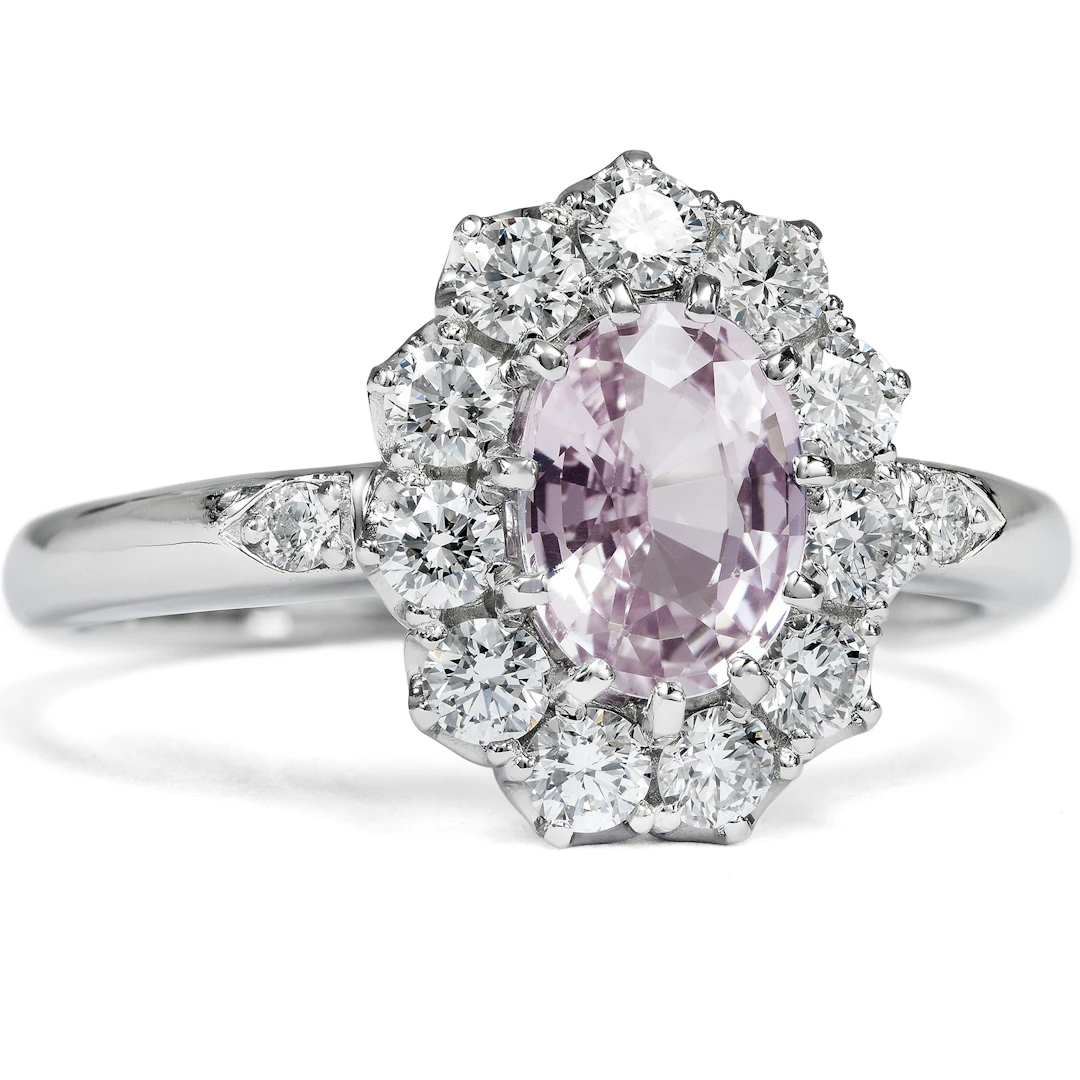 Elegant Ring with an Orange-Pink Sapphire & Diamonds, from Our Workshop