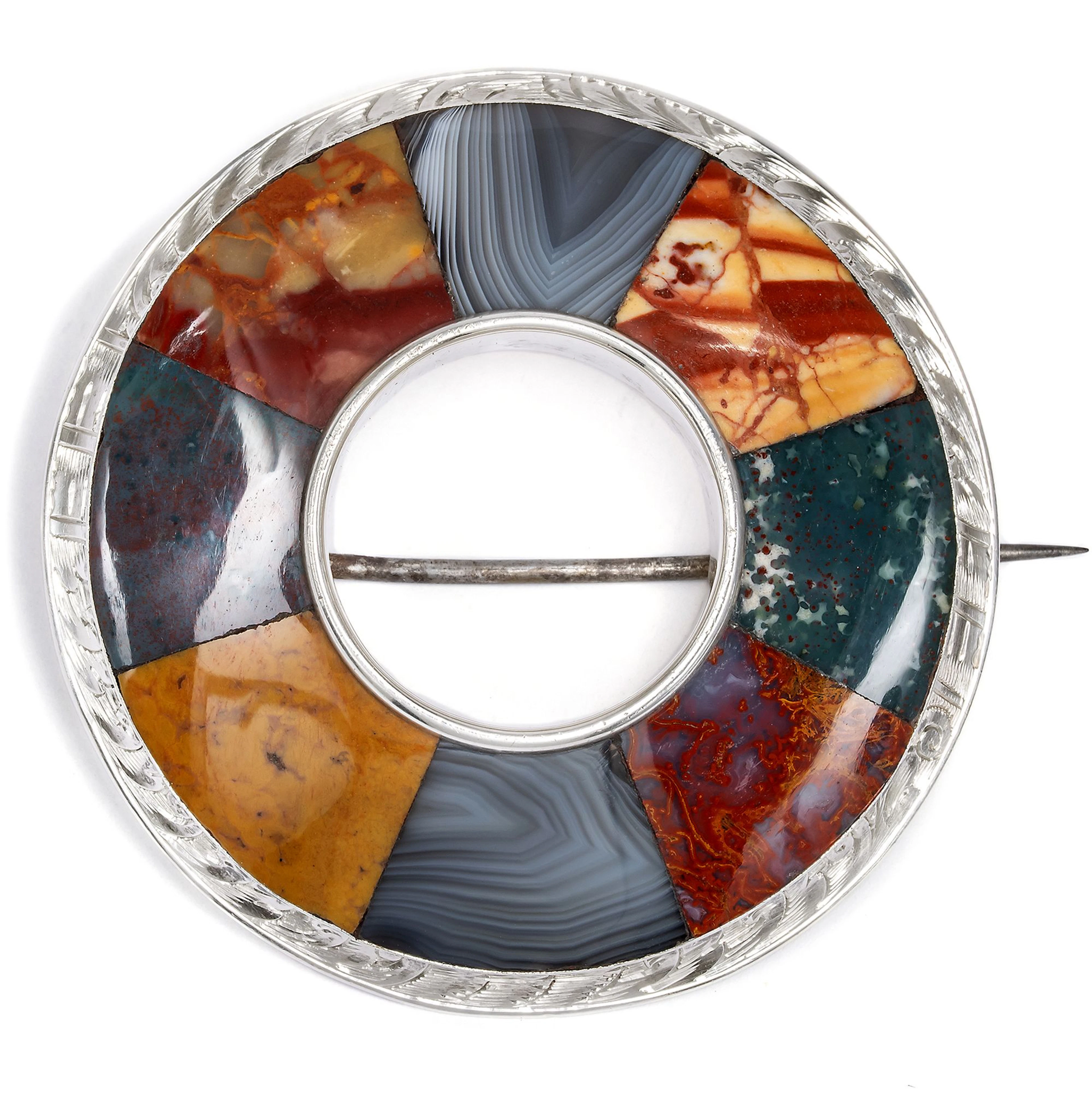 Large Silver Brooch with Chalecedony & Agate, Scotland c. 1890