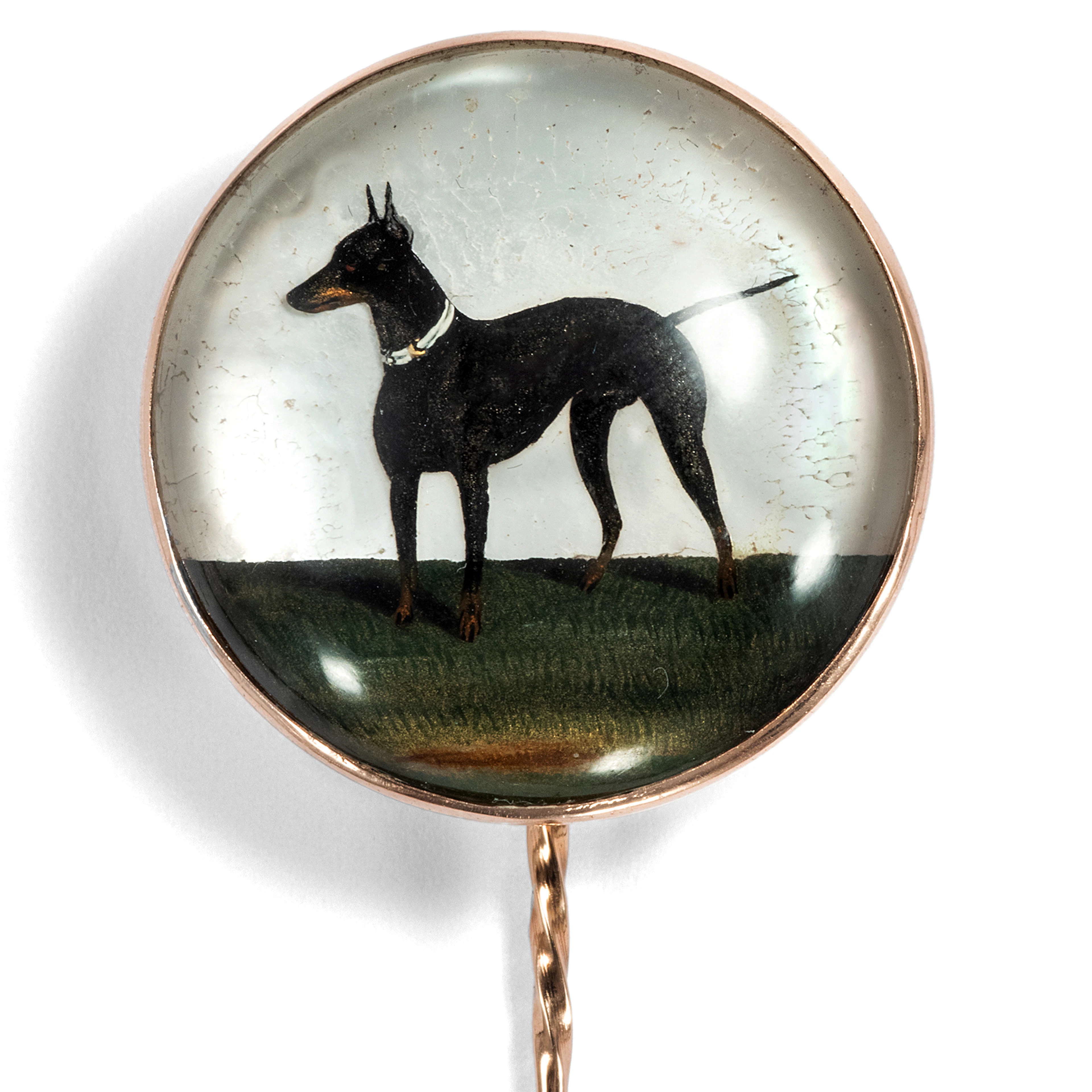 Antique Stickpin with Reverse Crystal Intaglio Set in Gold, c. 1875
