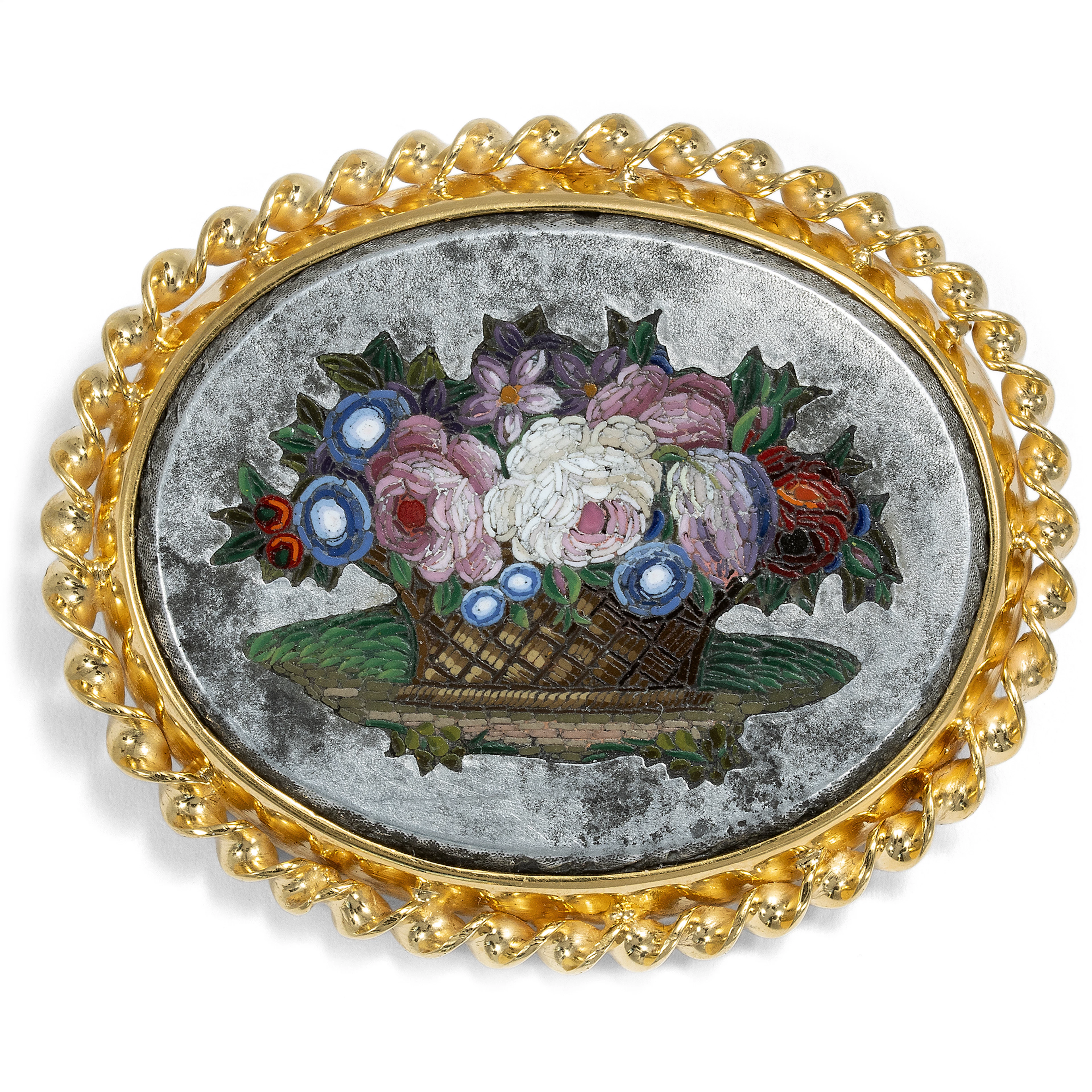 Rare Micromosaic In Aluminum, Set In Gilt Silver, 1860s & Later