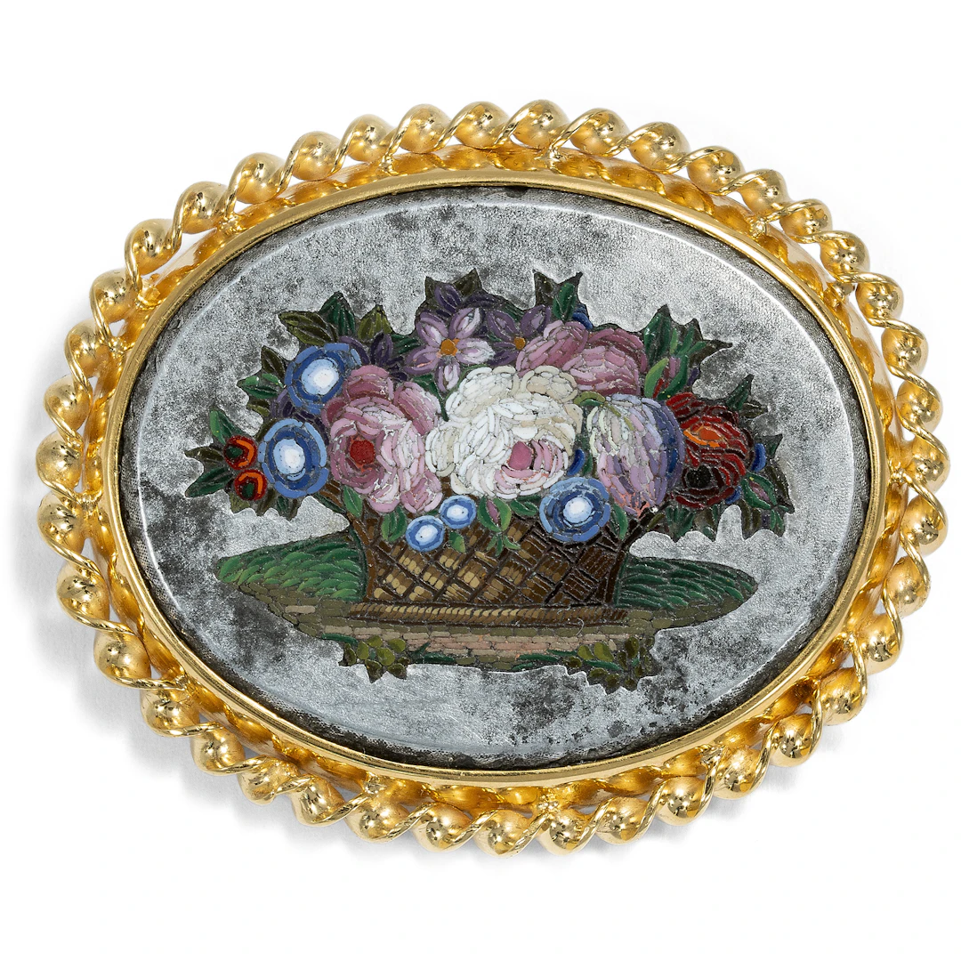 Rare Micromosaic In Aluminum, Set In Gilt Silver, 1860s & Later