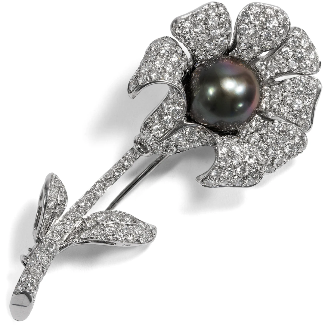 Timeless Brooch With Dark Tahitian Pearl & Diamonds, c. 2010