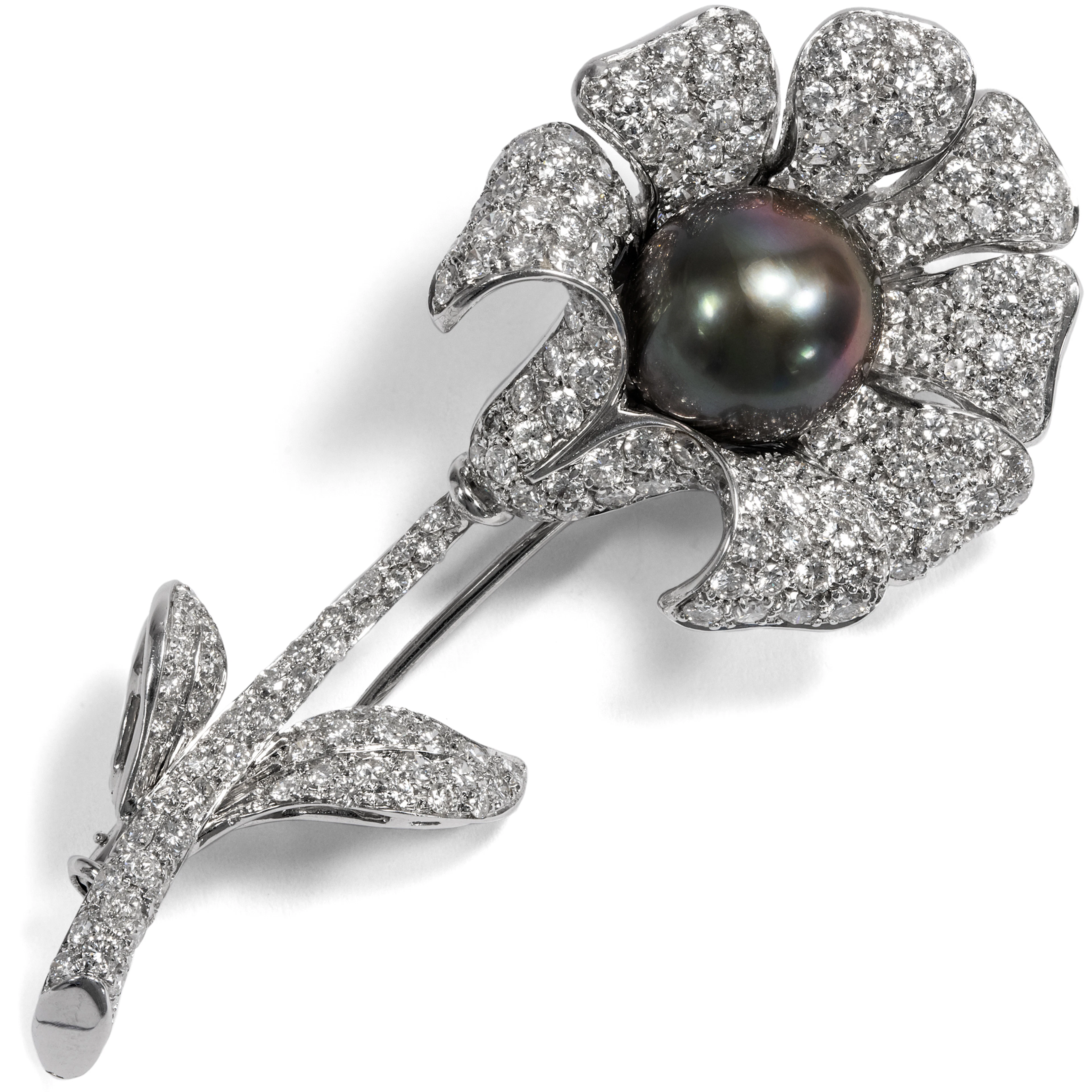 Timeless Brooch With Dark Tahitian Pearl & Diamonds, c. 2010