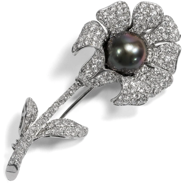 Timeless Brooch With Dark Tahitian Pearl & Diamonds, c. 2010