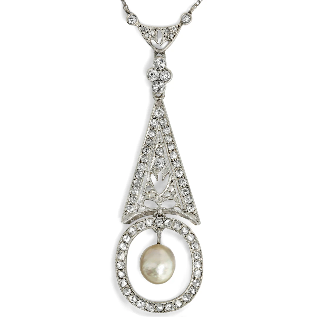 Elegant Diamonds & Pearl Necklace, Belle Époque, c. 1910