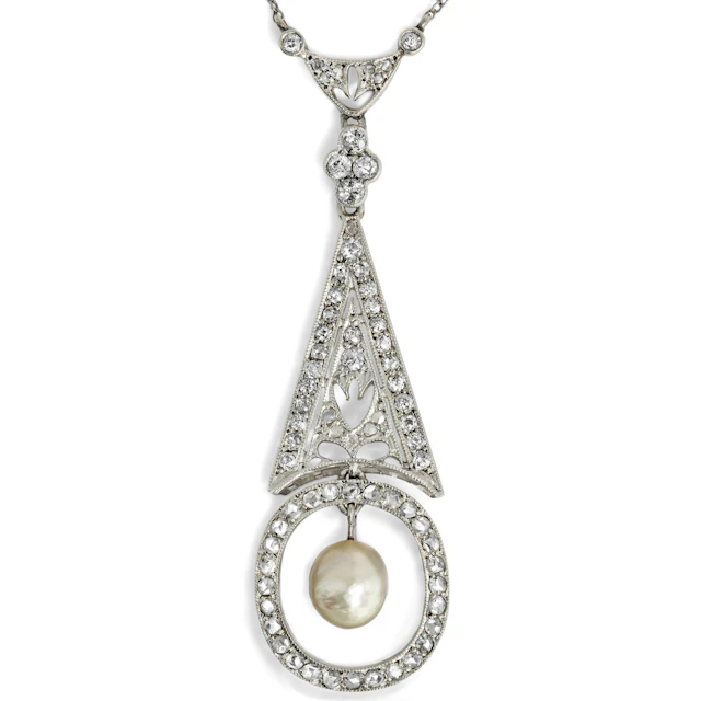 Elegant Diamonds & Pearl Necklace, Belle Époque, c. 1910