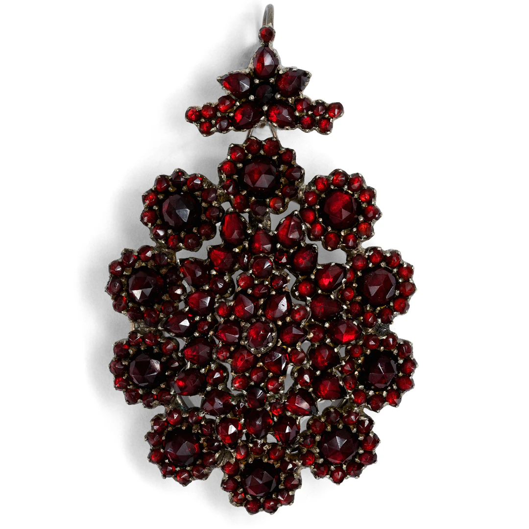 Antique Locket Pendant & Brooch with Bohemian Garnets, c. 1890