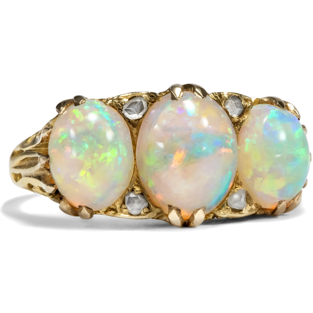 Antique Gold Ring with Australian Opals & Diamonds, England c. 1900