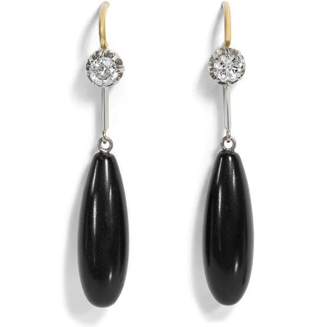 Large Jett & Diamond Earrings Made in Our Workshop