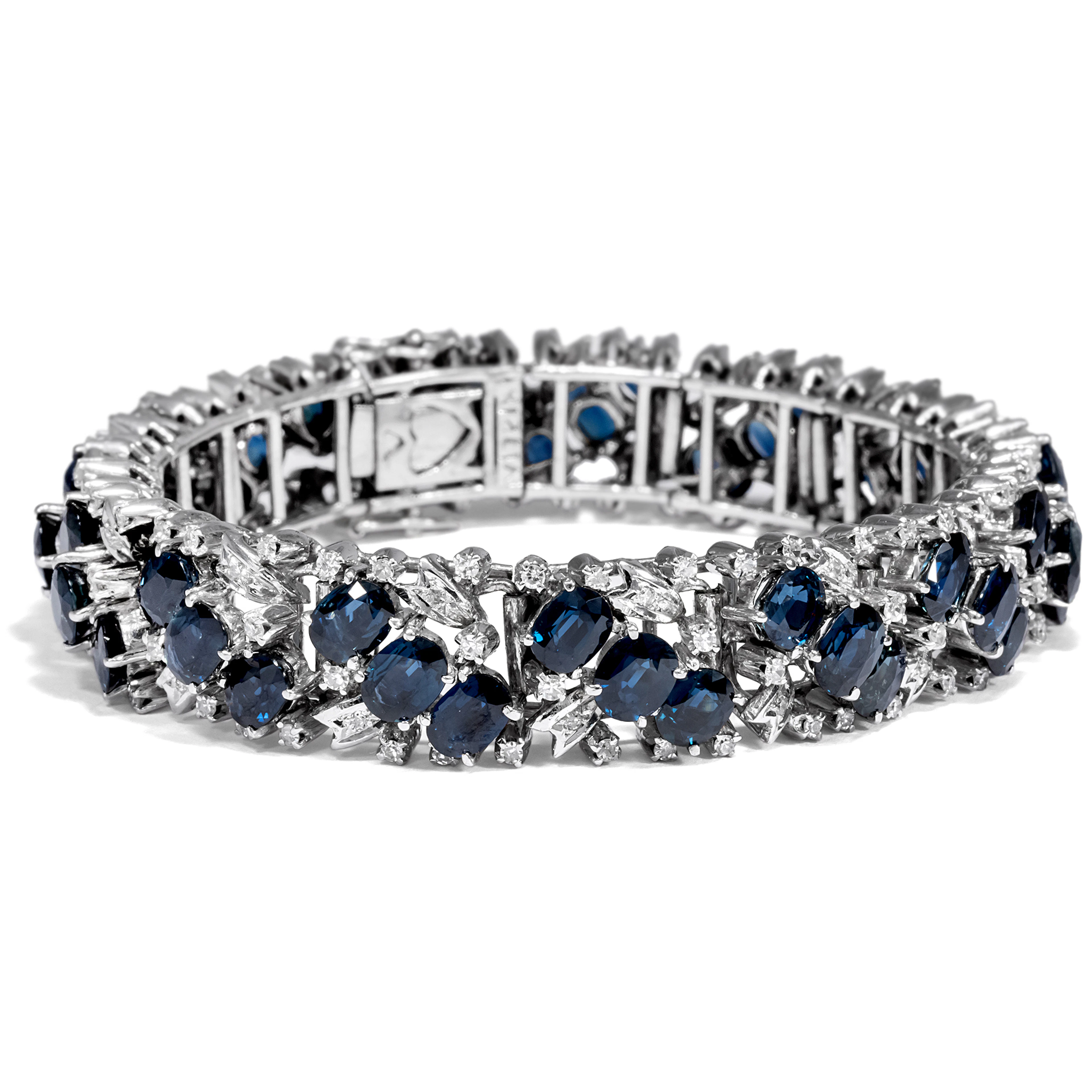 Precious Vintage Bracelet With Sapphires & Diamonds in White Gold, 1960s
