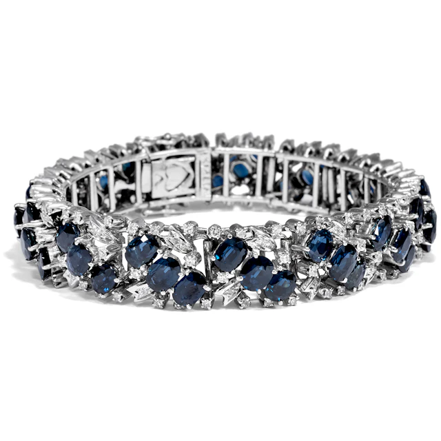 Precious Vintage Bracelet With Sapphires & Diamonds in White Gold, 1960s