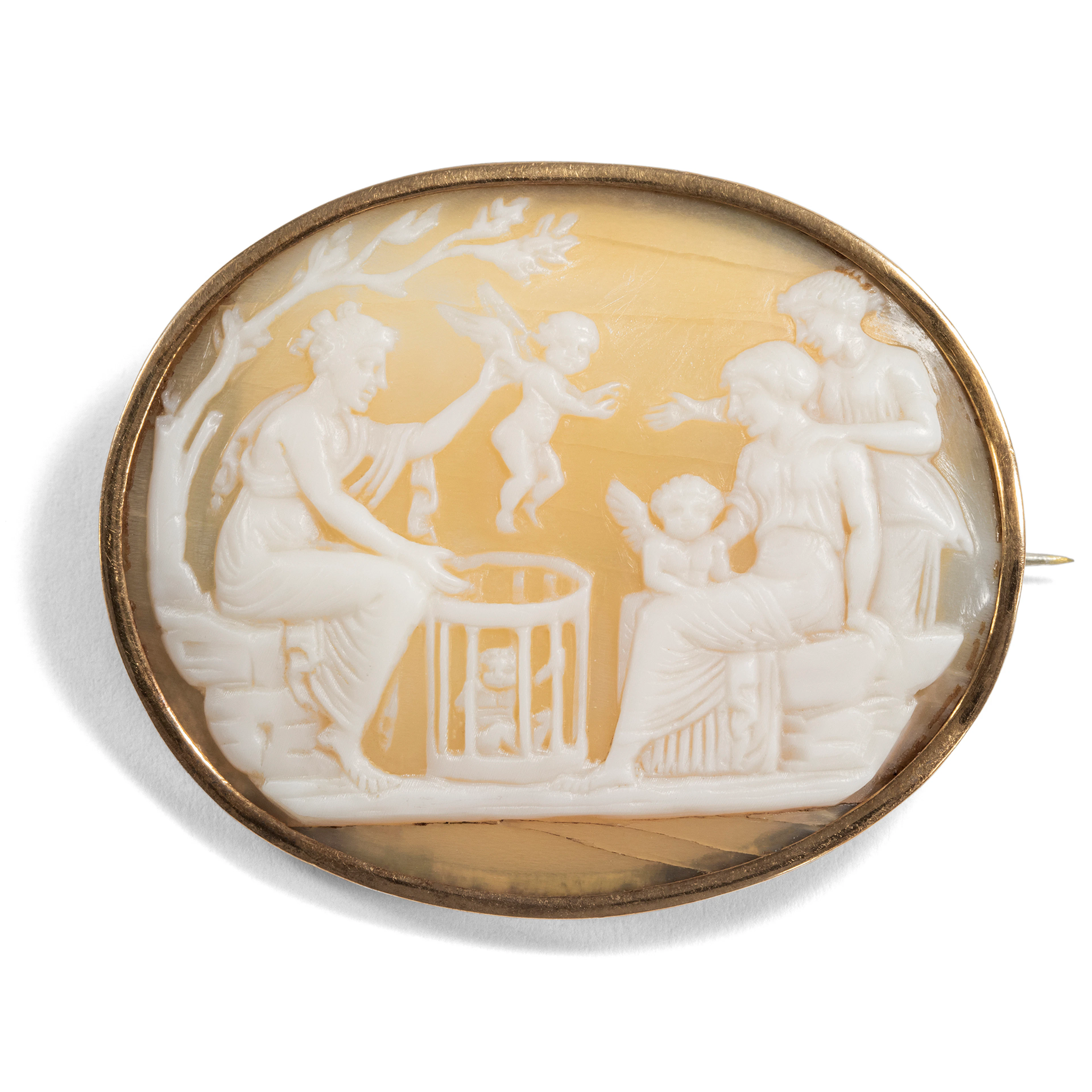 Wonderful Antique Shell Cameo With the So-Called "Cupid Trader" in