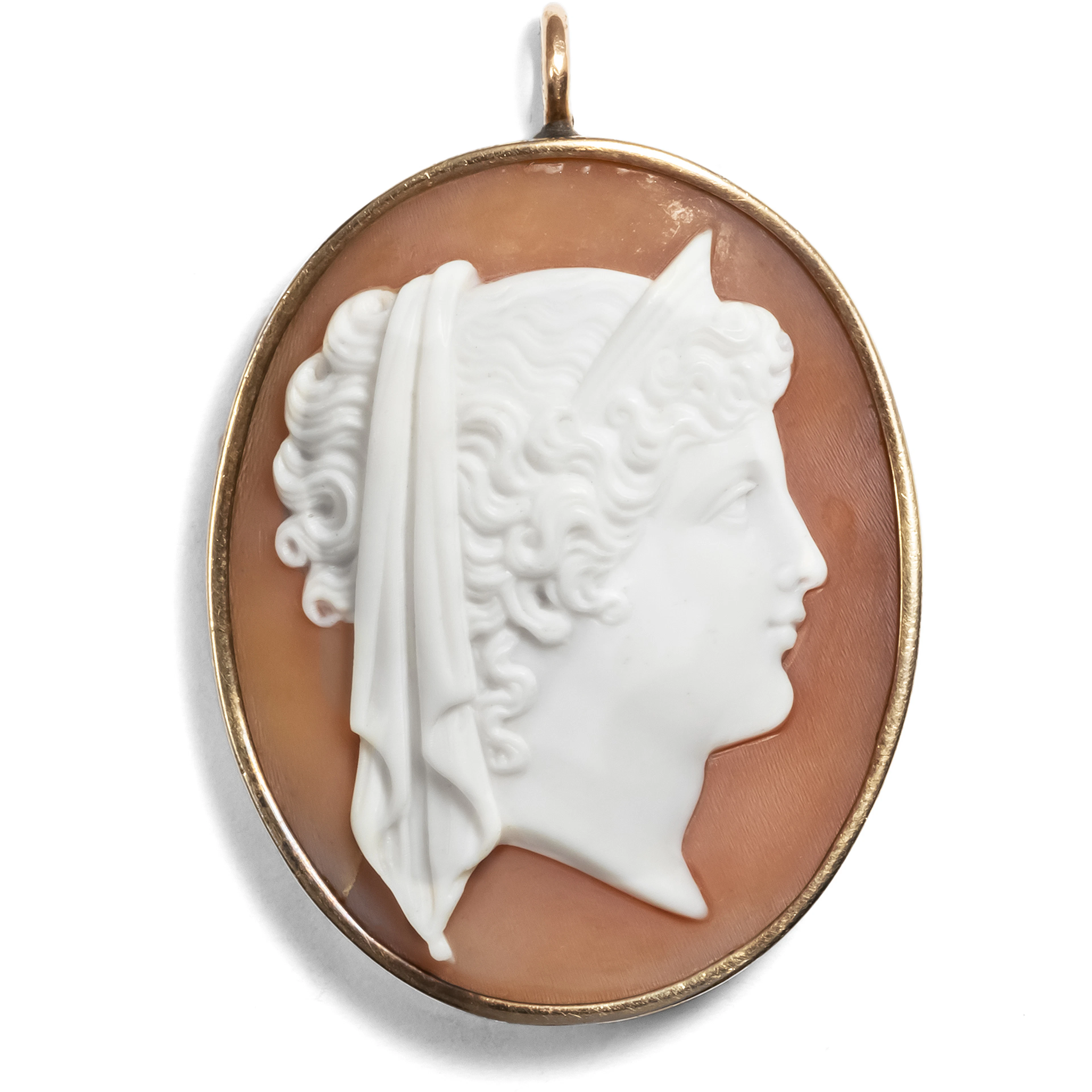 Antique Shell Cameo of Hera as a Pendant, c. 1880