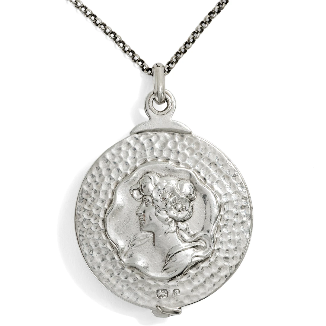Large Antique Art Nouveau Silver Locket, Birmingham, 1900