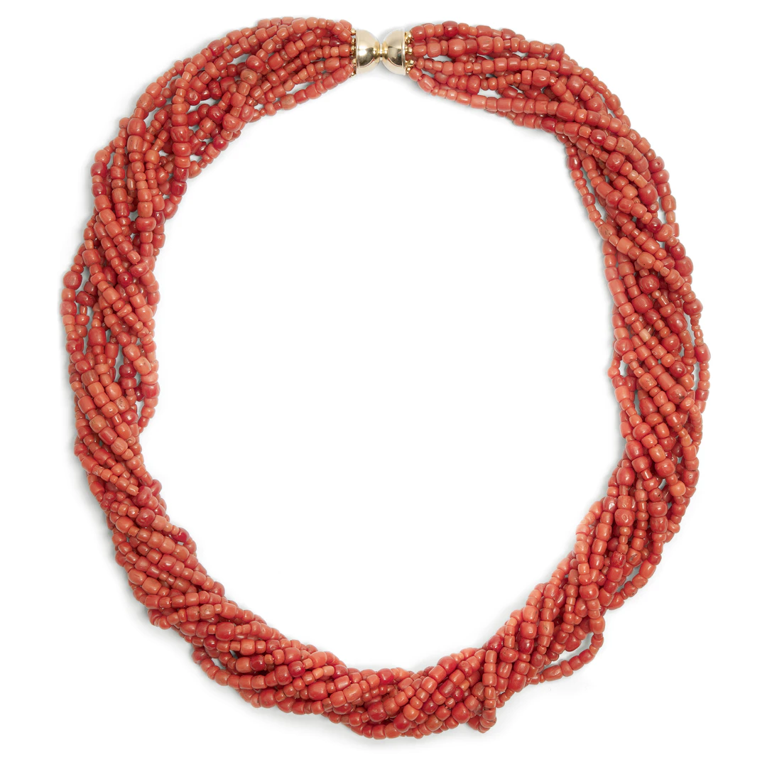 Impressive, Large Necklace of Antique Coral in Torsade Form Created