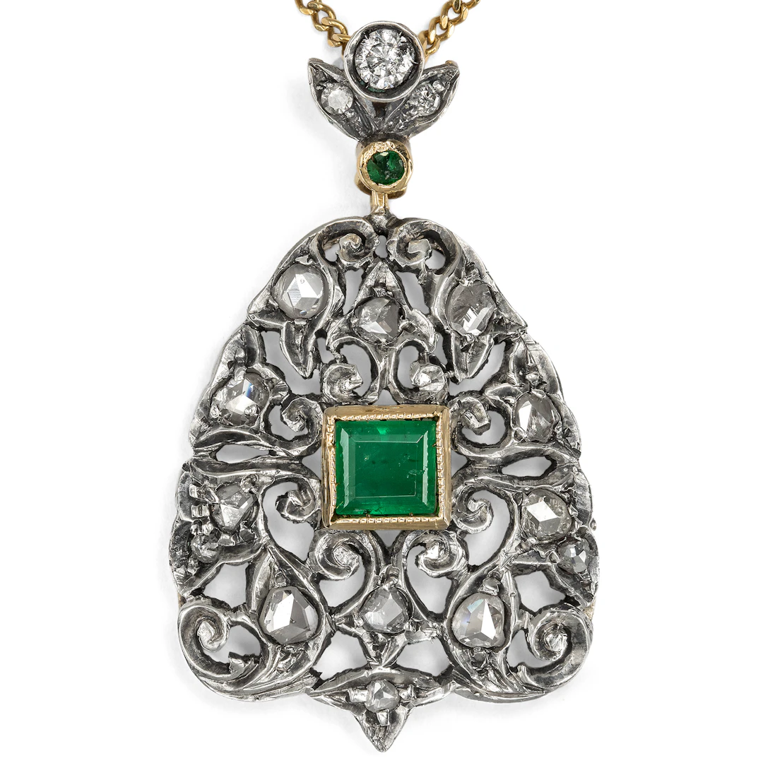 Nostalgic Pendant with Emeralds & Diamonds, c. 1980