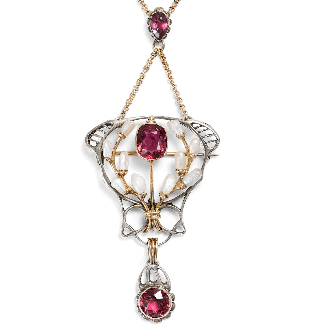 Rare Pendant-Brooch with Pink Tourmalines, Karl Rothmüller, c. 1905