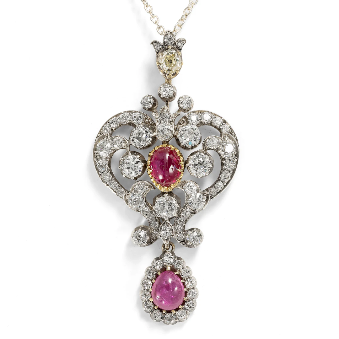 Luxurious Pendant with Untreated Burmese Rubies & Diamonds, c. 1895 & Later