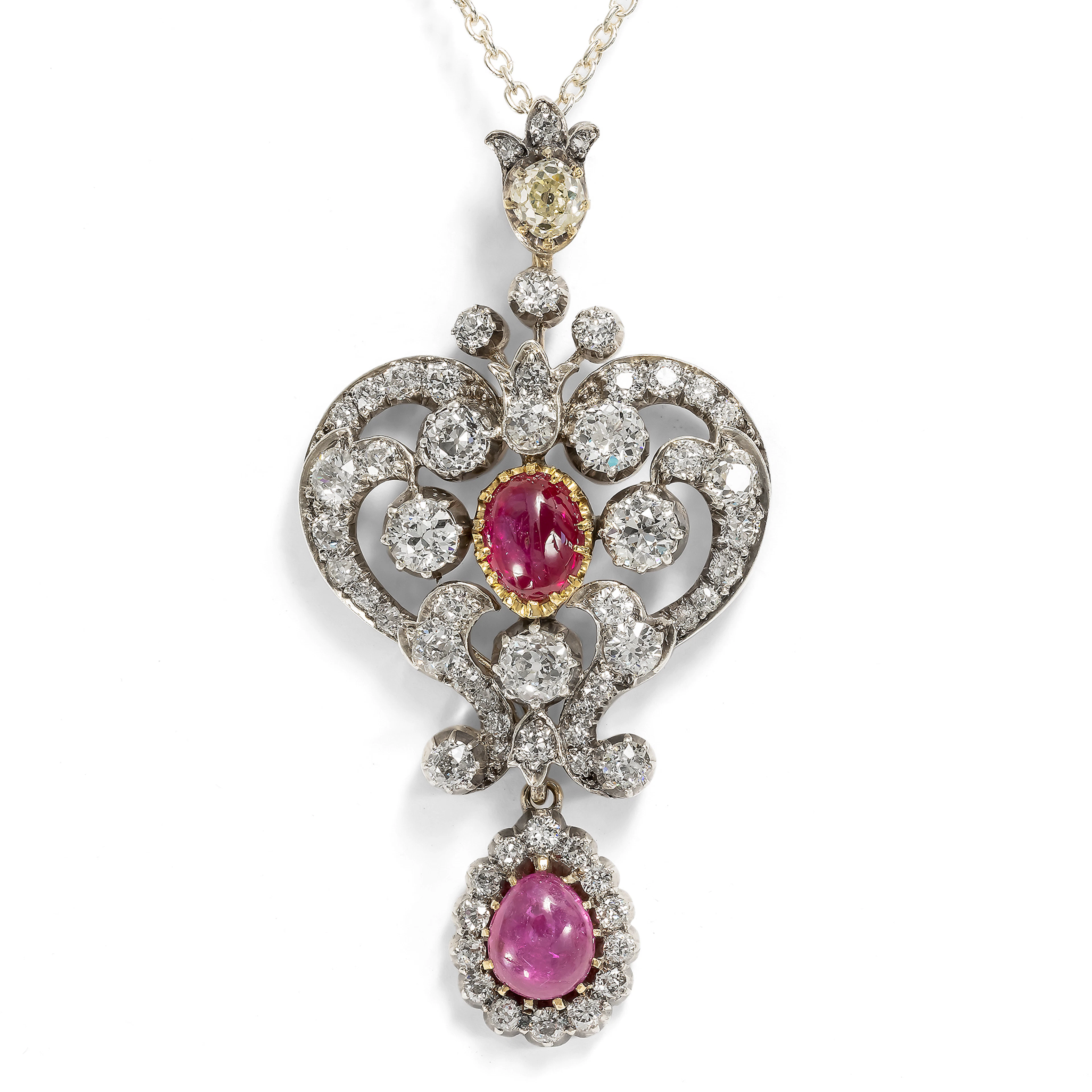 Luxurious Pendant with Untreated Burmese Rubies & Diamonds, c. 1895 & Later