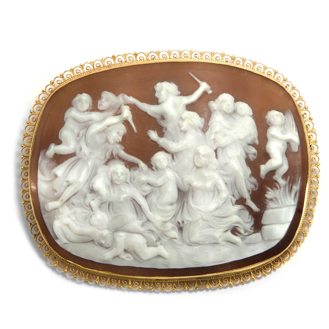 Large vintage shell cameo of the Bethlehemite infanticide, c. 1950