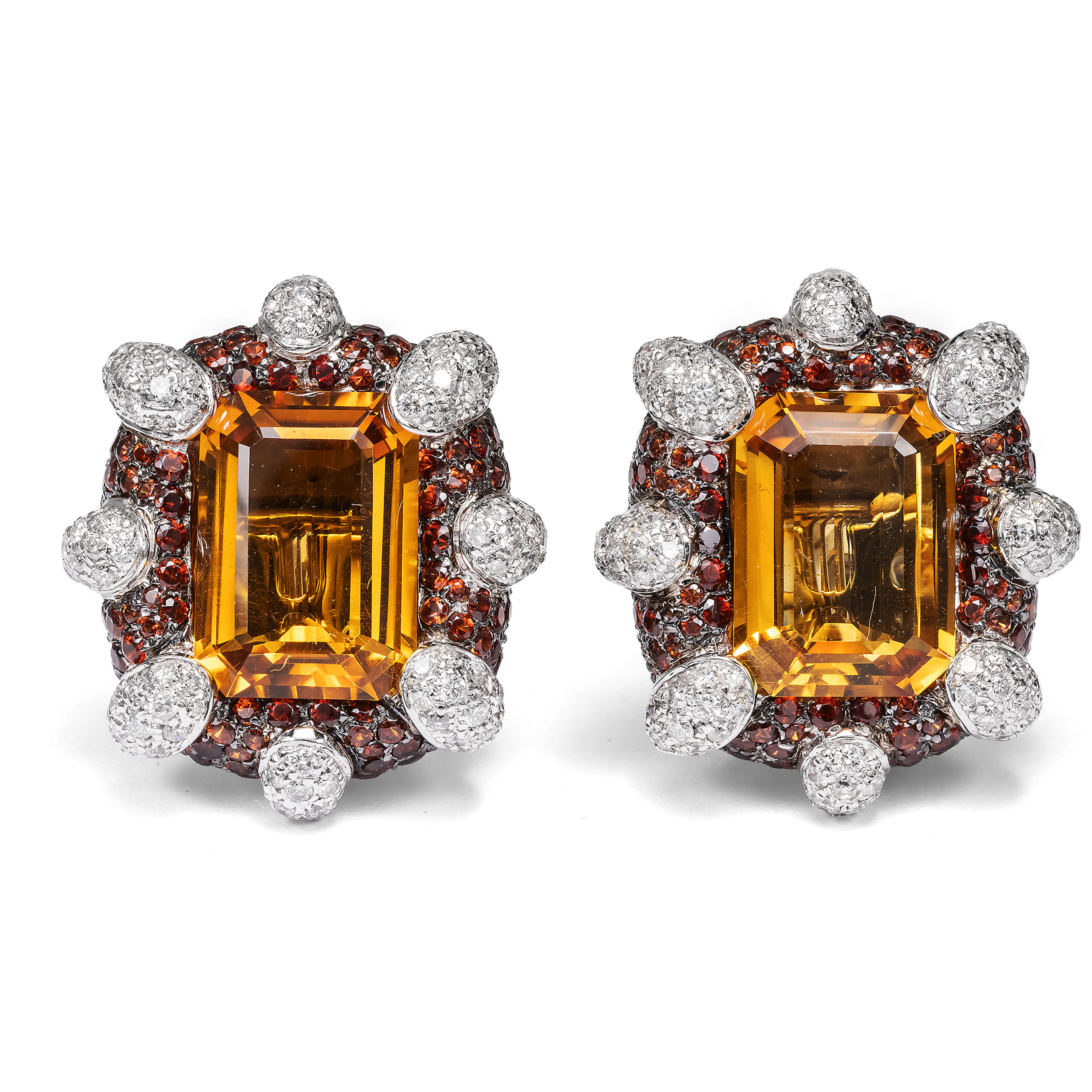 Summer Earrings with Citrine, garnets, and Diamonds in White Gold, circa 2010