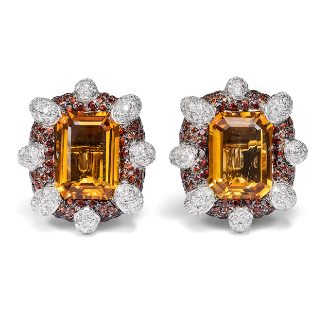 Summer Earrings with Citrine, garnets, and Diamonds in White Gold, circa 2010