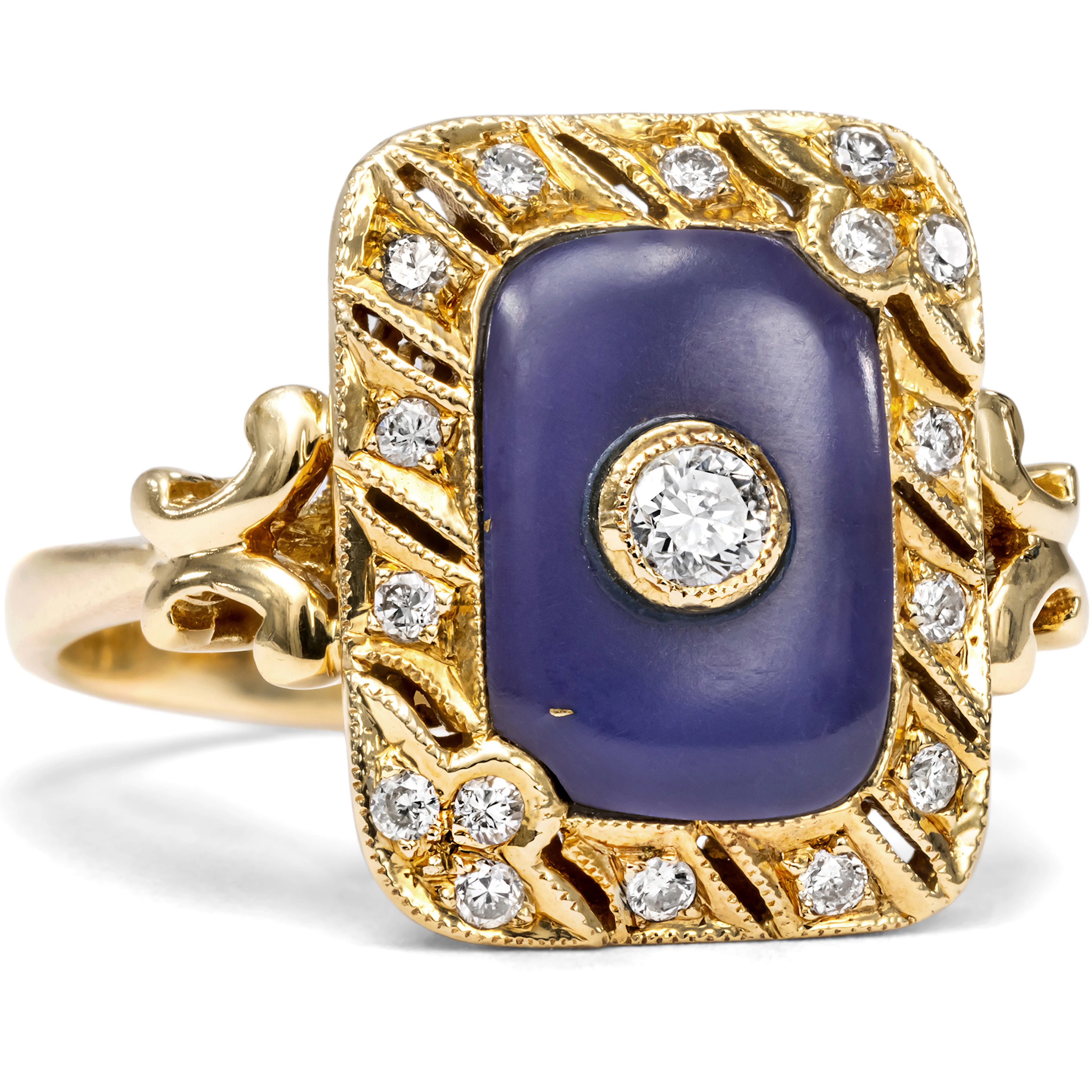 Vintage Agate and Diamond Ring in Yellow Gold, c. 1980s
