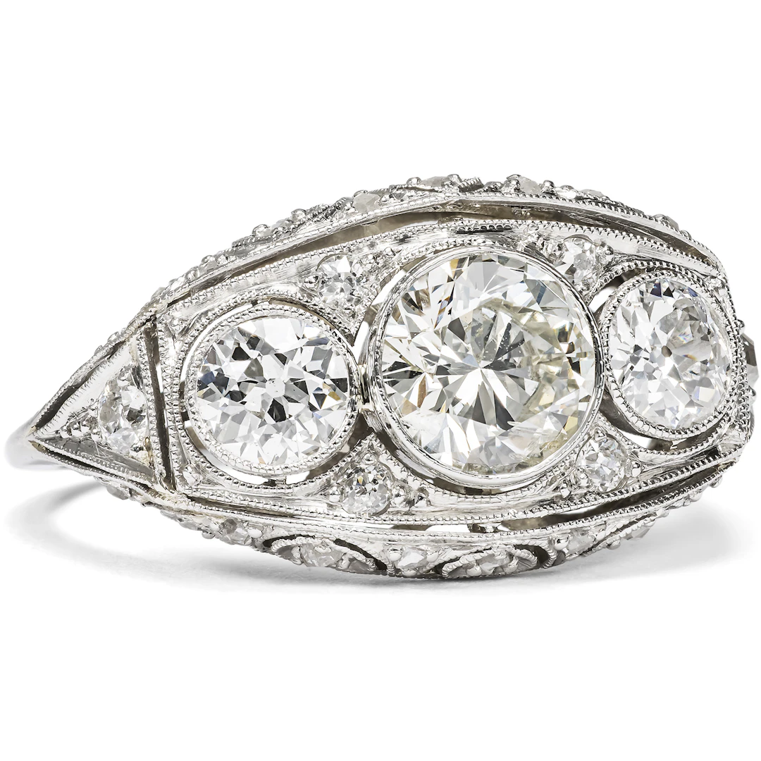 Fine Diamond and Platinum Boat Ring, c. 1920s