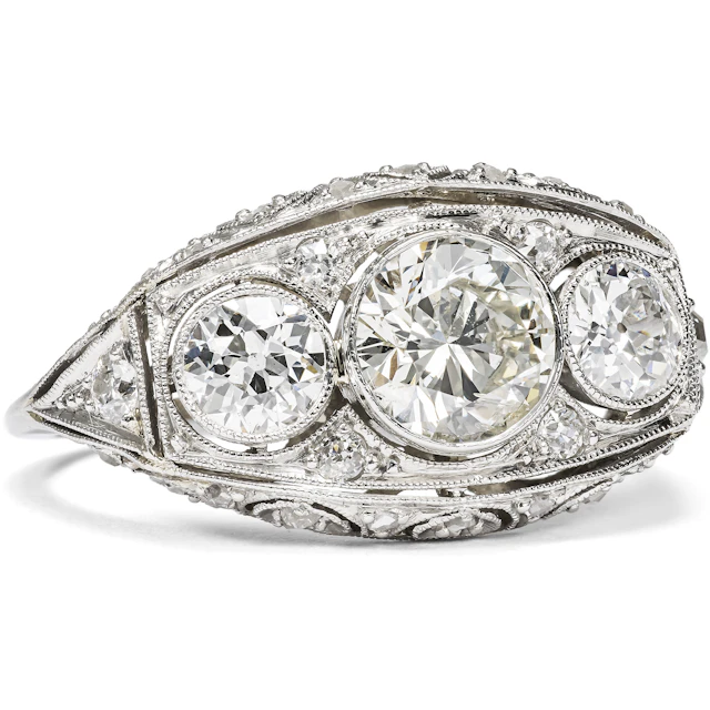 Fine Diamond and Platinum Boat Ring, c. 1920s