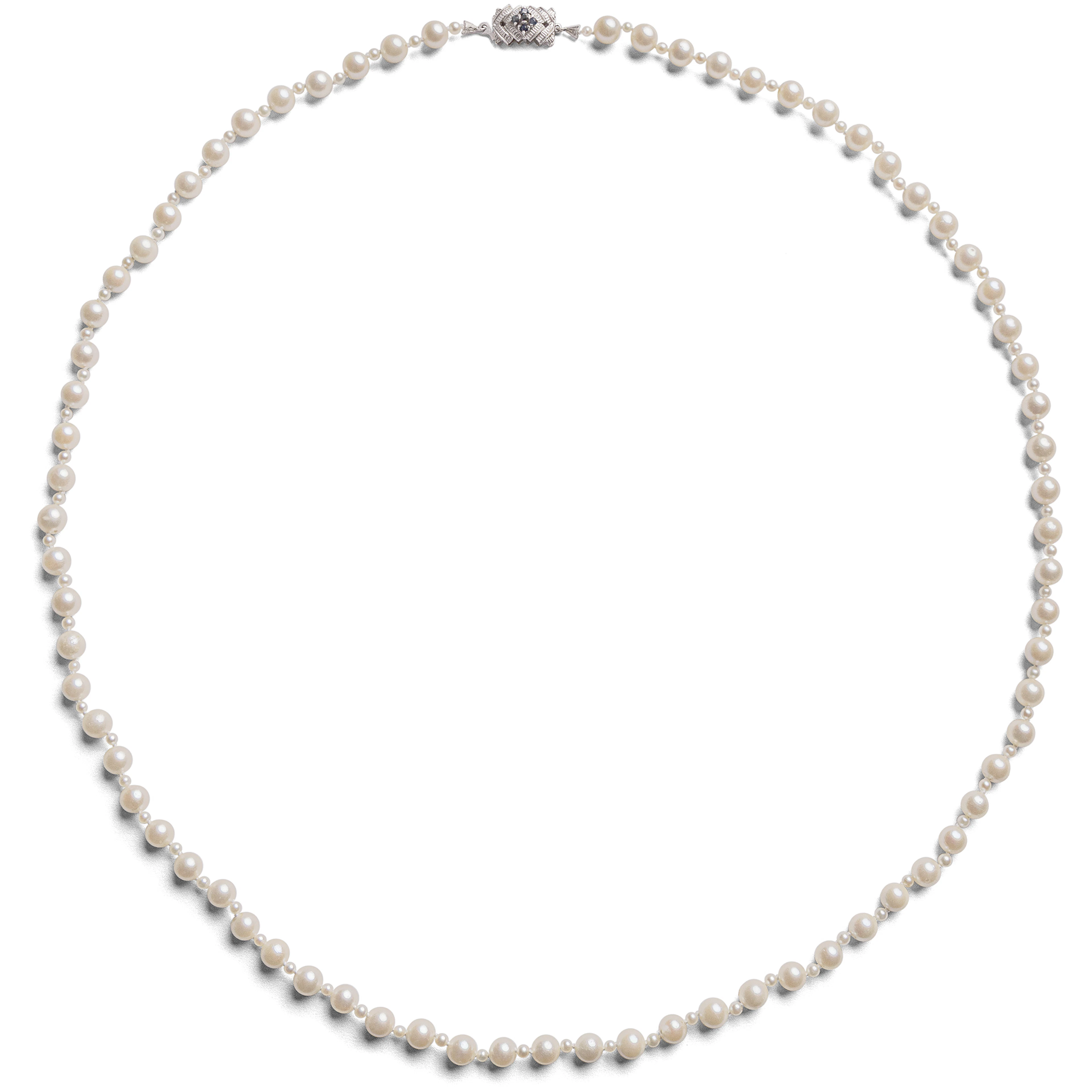 Vintage Opera Length Pearl Necklace With White Gold Clasp, ca. 1970