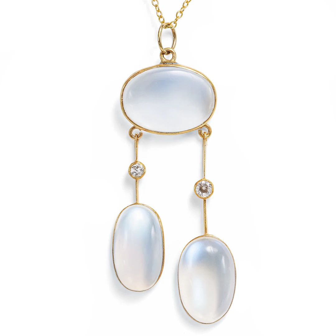 Antique Negligé Pendant with Moonstones and Diamonds, c. 1900