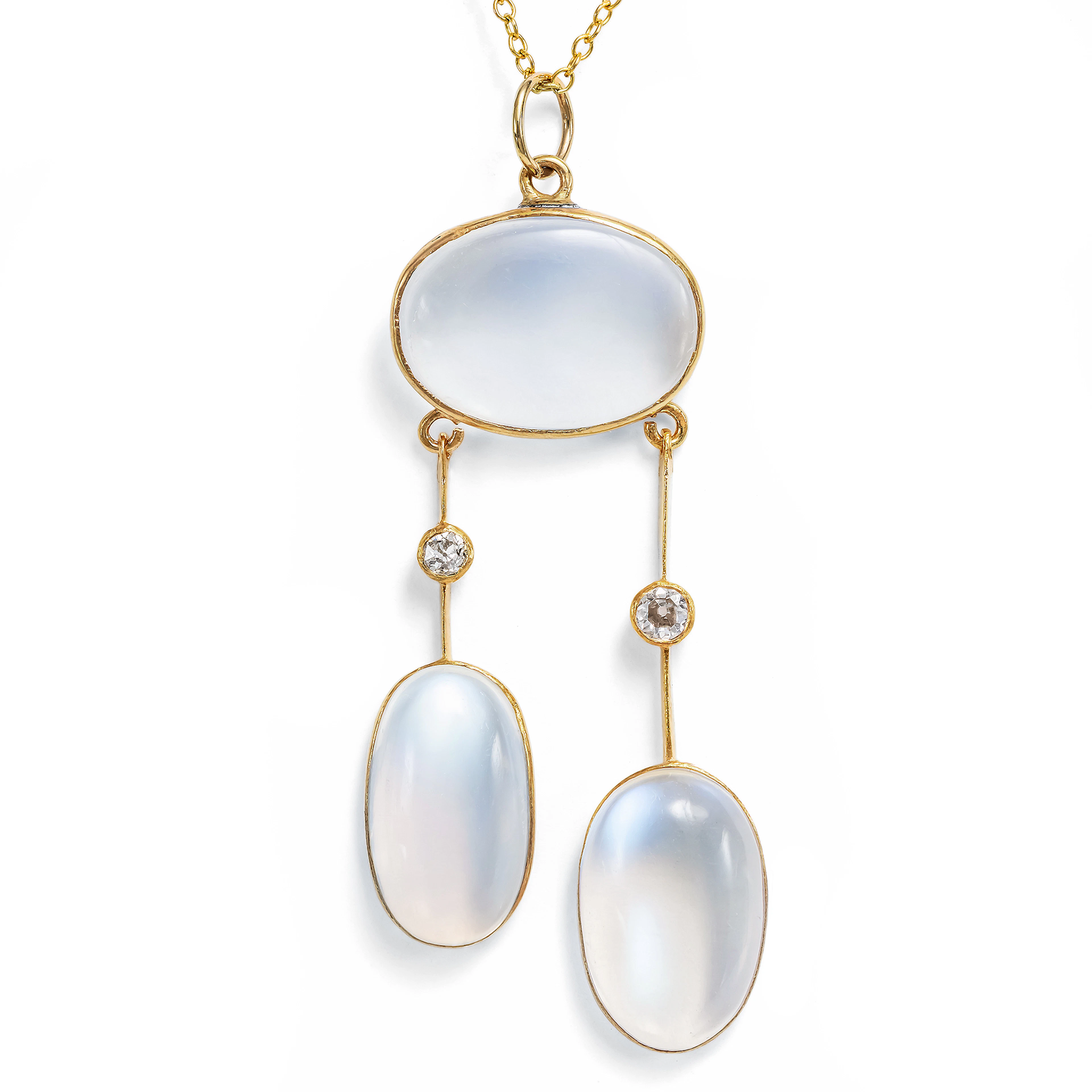 Antique Negligé Pendant with Moonstones and Diamonds, c. 1900