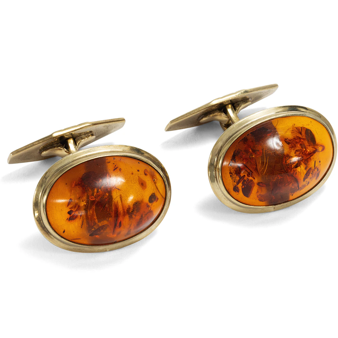 Beautiful Antique Cufflinks Made of Amber & Gold, Art Deco, Circa 1935