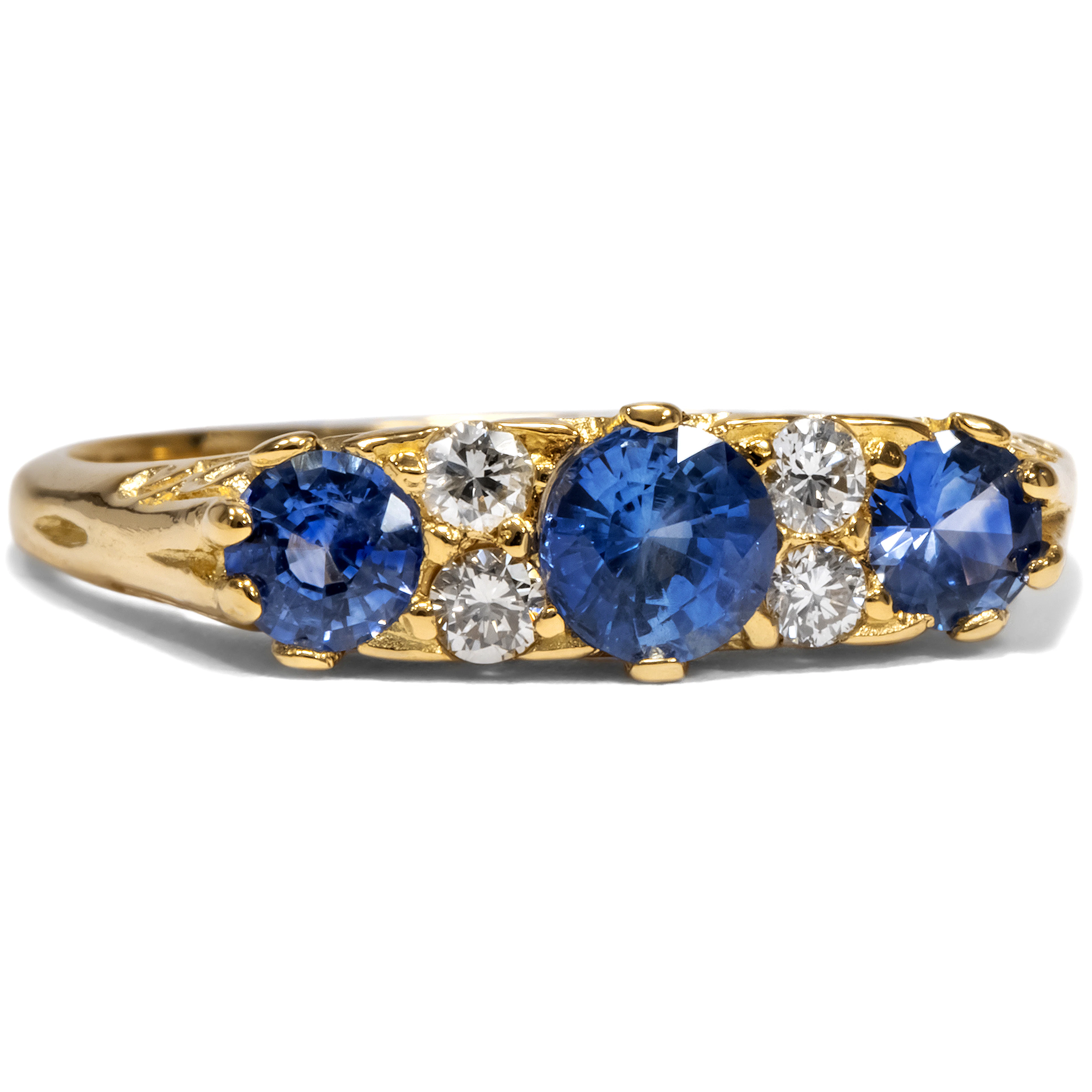 Unworn gold ring with sapphires & diamonds from our workshop