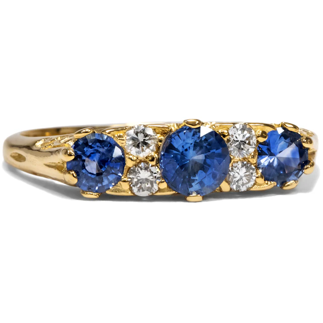Unworn gold ring with sapphires & diamonds from our workshop