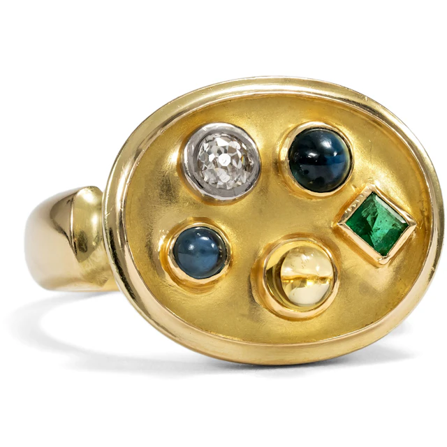 Colorful Vintage Ring with Gemstones in Gold, Circa 1955