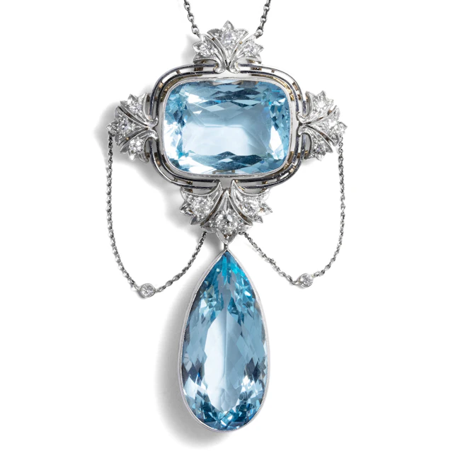 Exquisite Necklace with Aquamarines & Diamonds, Jan Rechner, Prague ca. 1925
