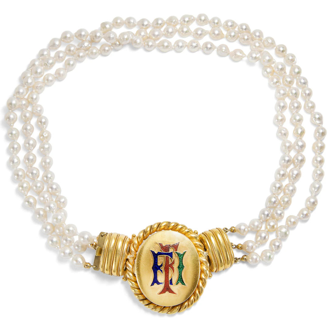 Magnificent Ayoka pearl necklace with antique gold locket, circa 1870 & later