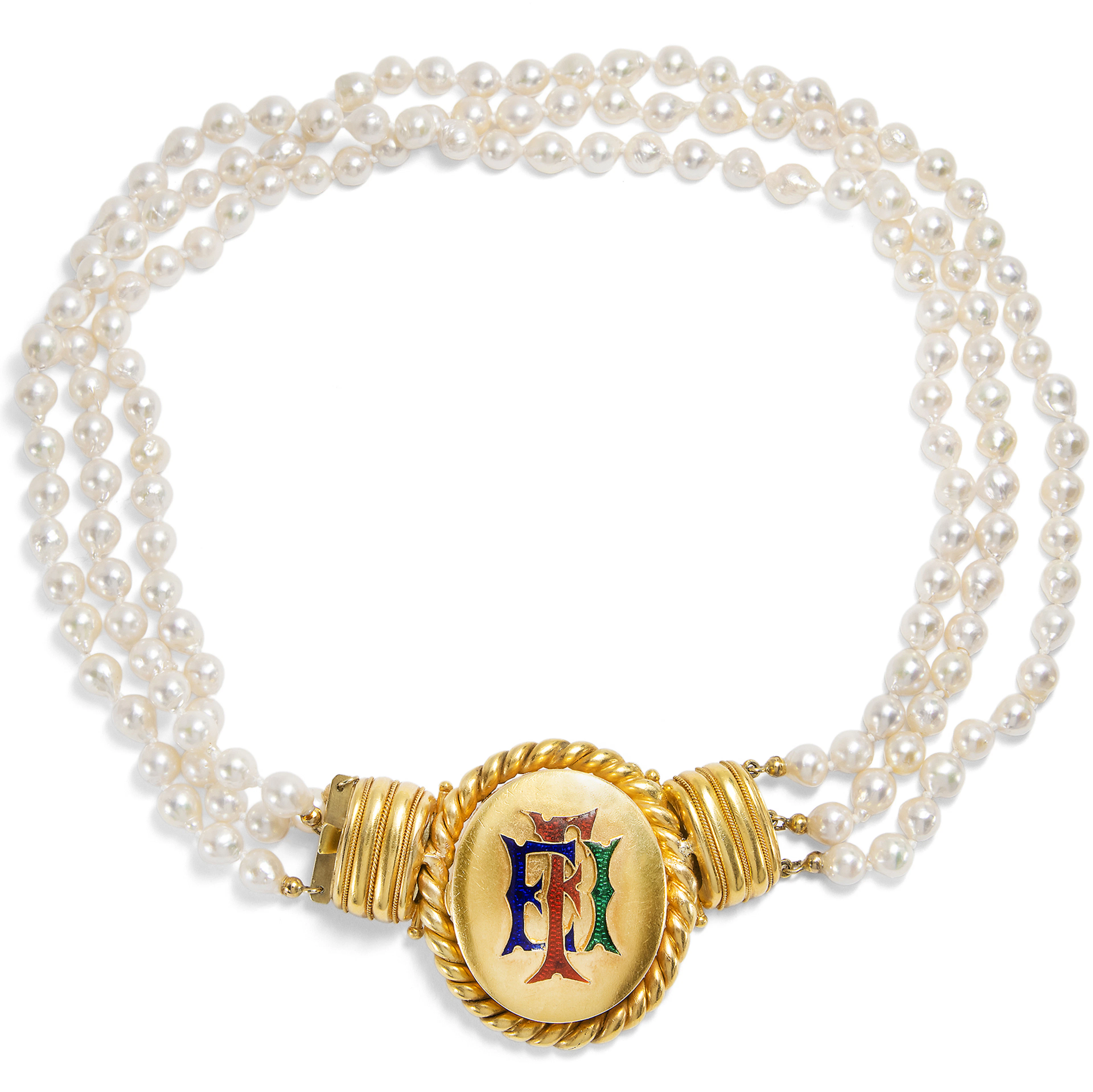 Magnificent Ayoka pearl necklace with antique gold locket, circa 1870 & later