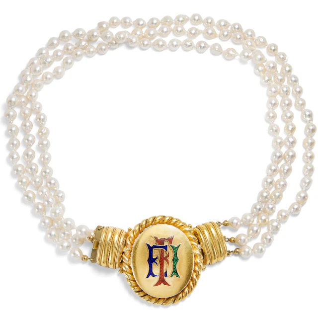 Magnificent Ayoka pearl necklace with antique gold locket, circa 1870 & later
