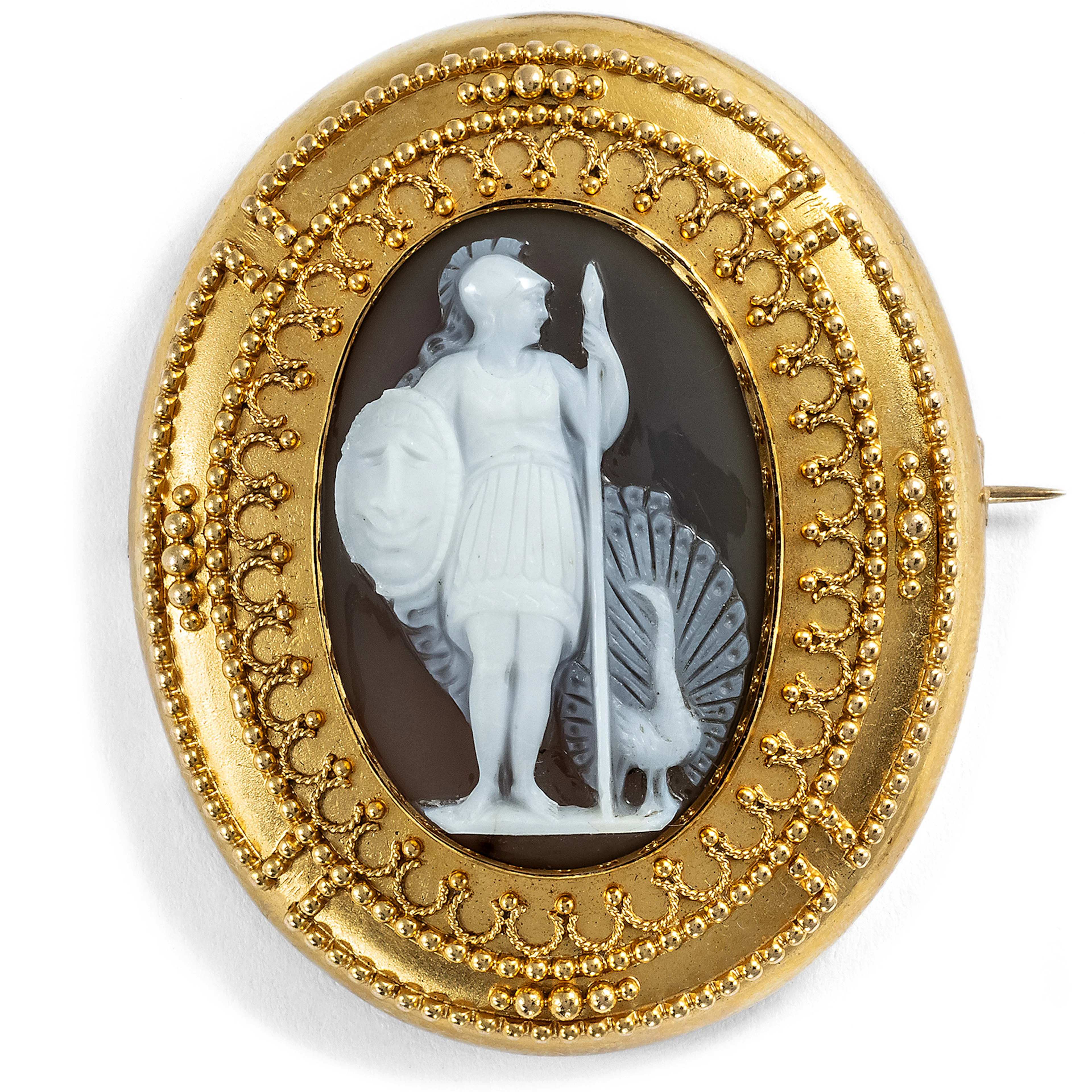 Fabulous Brauch with Agate Cameo in an Archaeological-Style Gold Setting