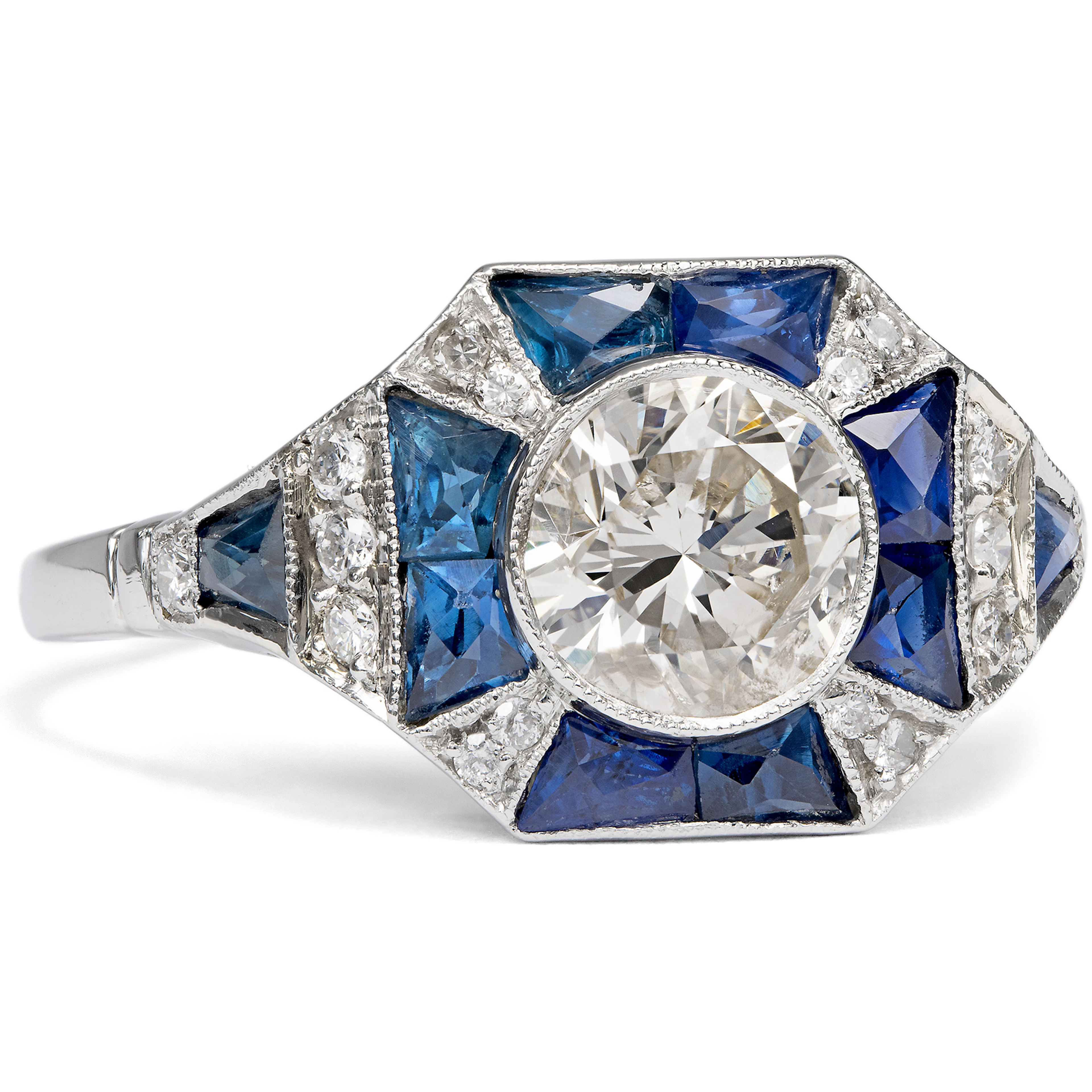 Modern Platinum Ring with Diamonds & Sapphires, c. 2000