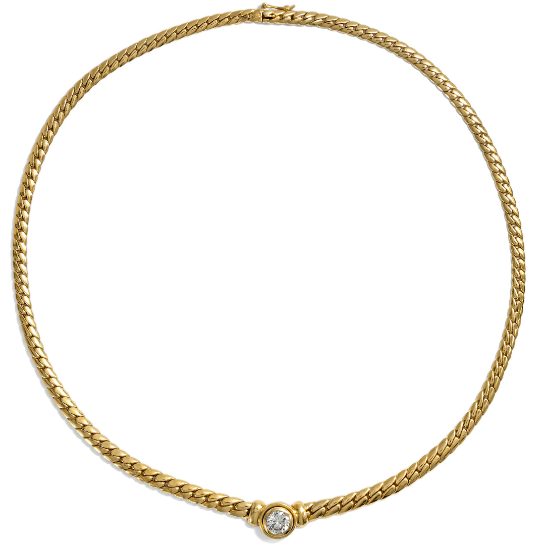 Modern Gold Necklace with 1.01 ct Brilliant Solitaire, Germany c. 1990