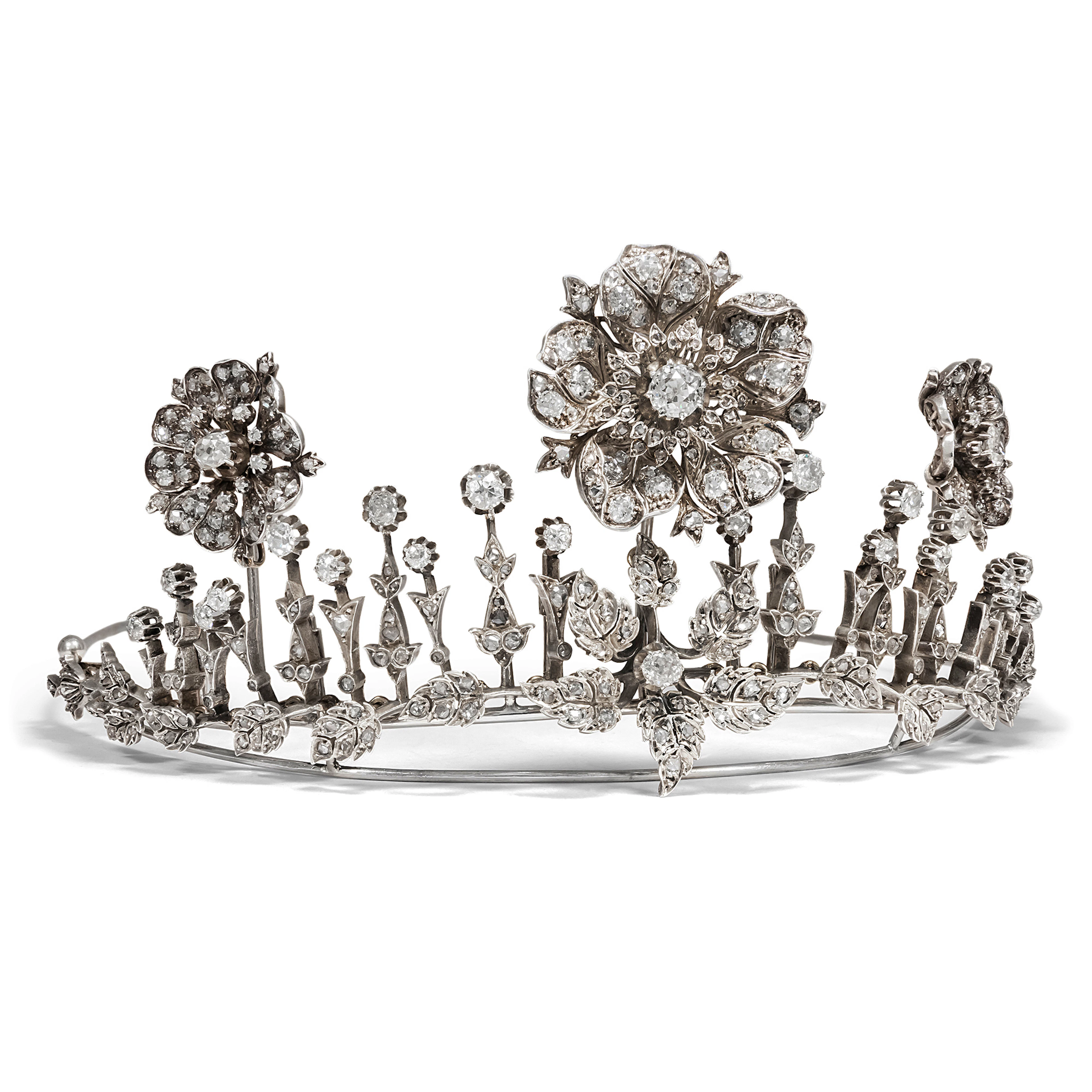 Convertible Antique Tiara With Diamonds in Silver, c. 1880