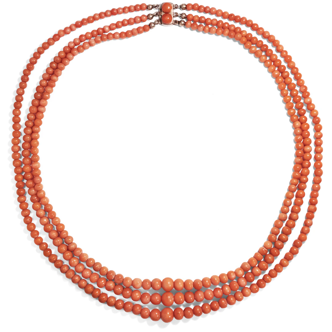Antique Coral Necklace in Three Strands, Probably Italy c. 1900