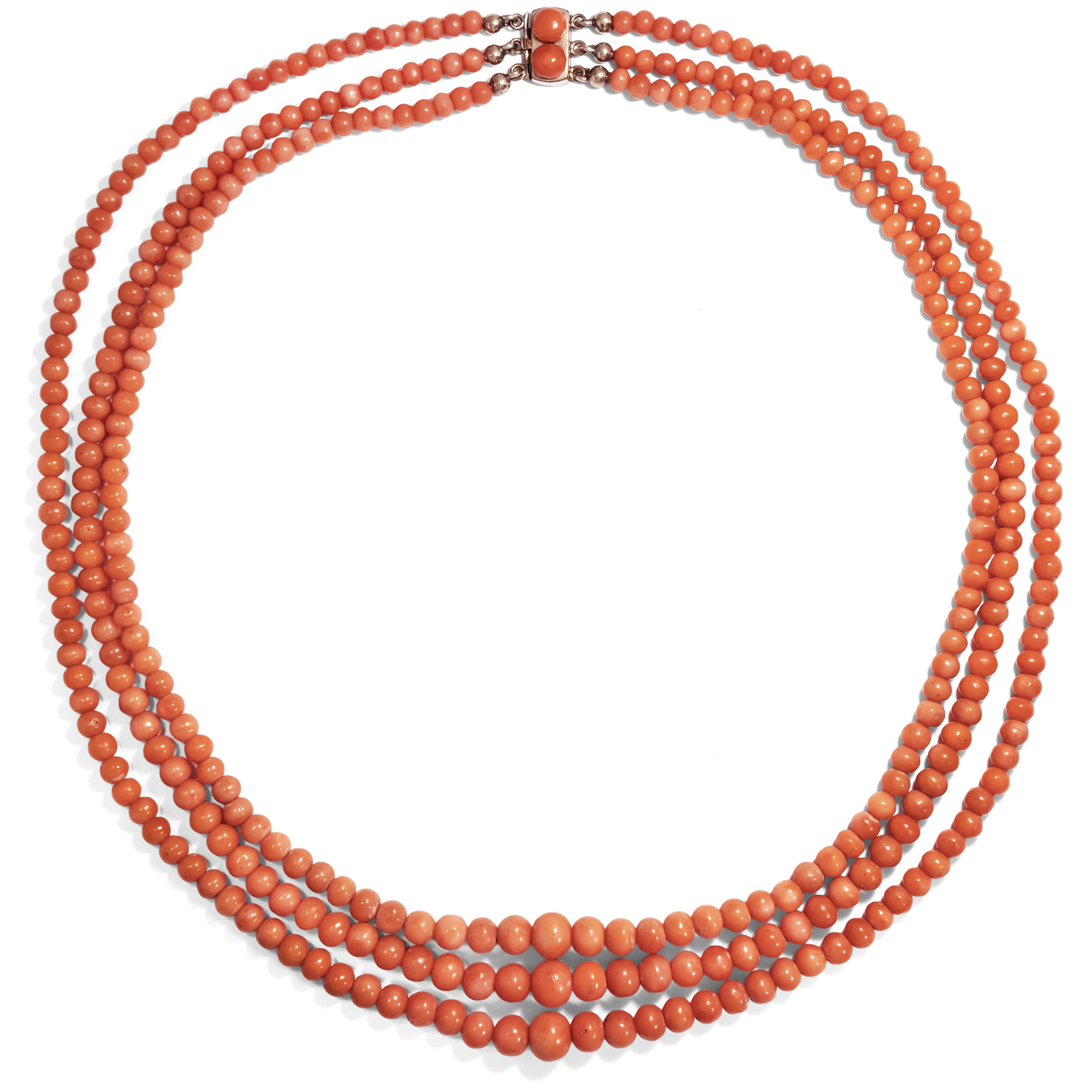 Antique Coral Necklace in Three Strands, Probably Italy c. 1900