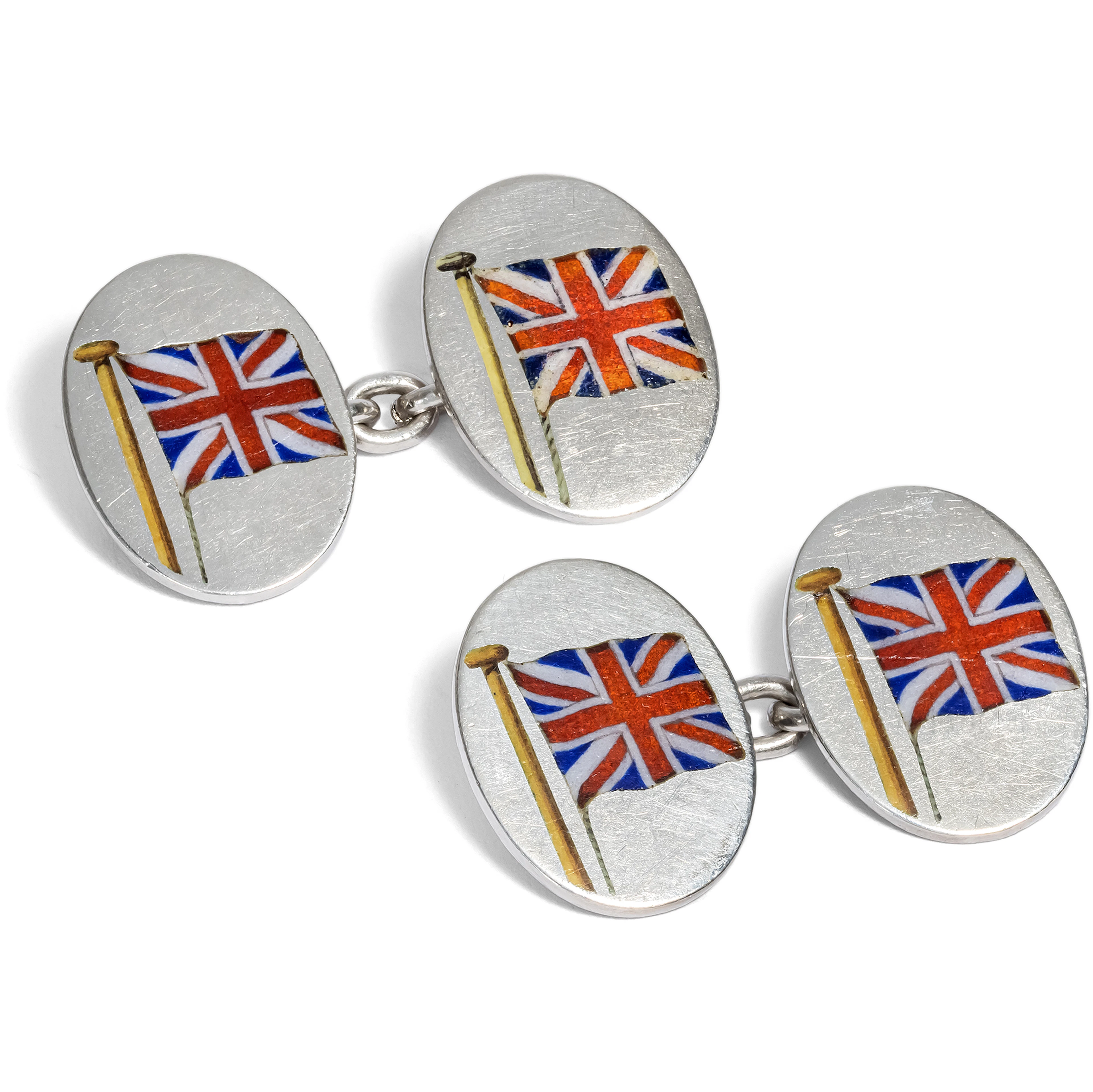 Silver Cufflinks With Enameled Union Jacks, Mid 20th Century