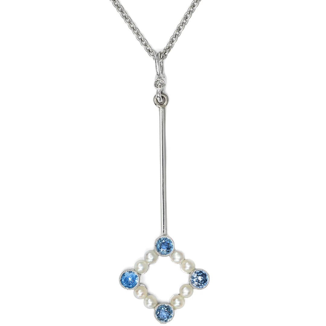Elegant Natural Pearl and Sapphire Pendant Necklace, c. 1920 and later